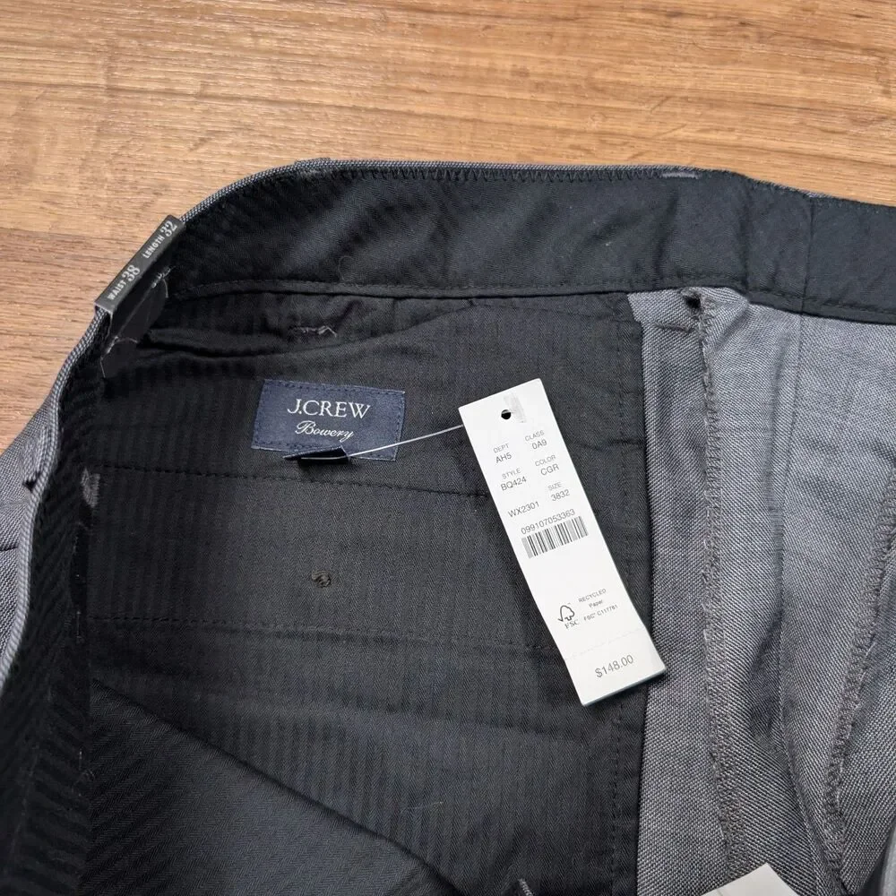 J. Crew Bowery Dress Pants Men's 38x32 Gray Slim Fit Wool Blend Business NWT